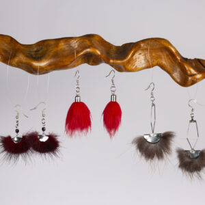 Red Dyed Rabbit Pom Earrings